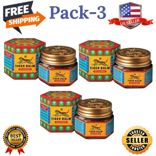 Tiger Balm (Red) Super Strength Pain Relief Ointment 19.4g (pack of 3 Jars )
