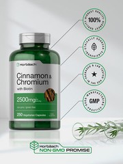 Cinnamon Capsules 2500mg | 250 Count | with Chromium & Biotin | by Horbaach