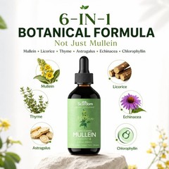 Mullein Leaf Tincture Drops for Lung Health & Detox, 6 Herbs, 2 fl oz – 1 Month
