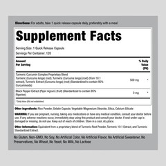 Turmeric Curcumin with Black Pepper | 500mg | 120 Capsules | by Piping Rock