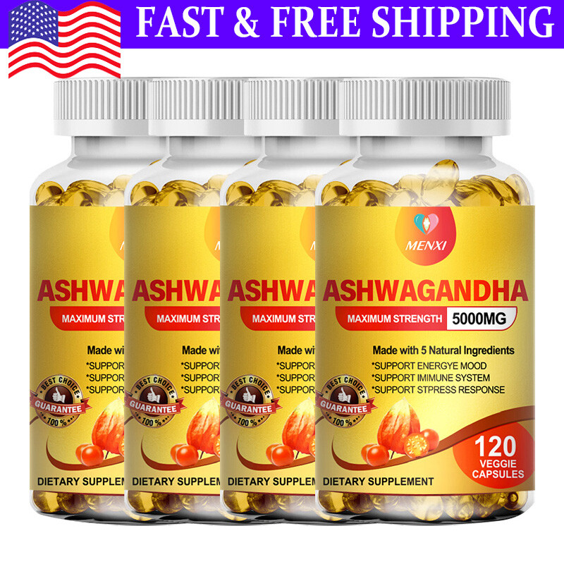 Organic Ashwagandha Capsules Supplement w/ Black Pepper Root Powder 5000mg