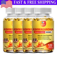 Organic Ashwagandha Capsules Supplement w/ Black Pepper Root Powder 5000mg