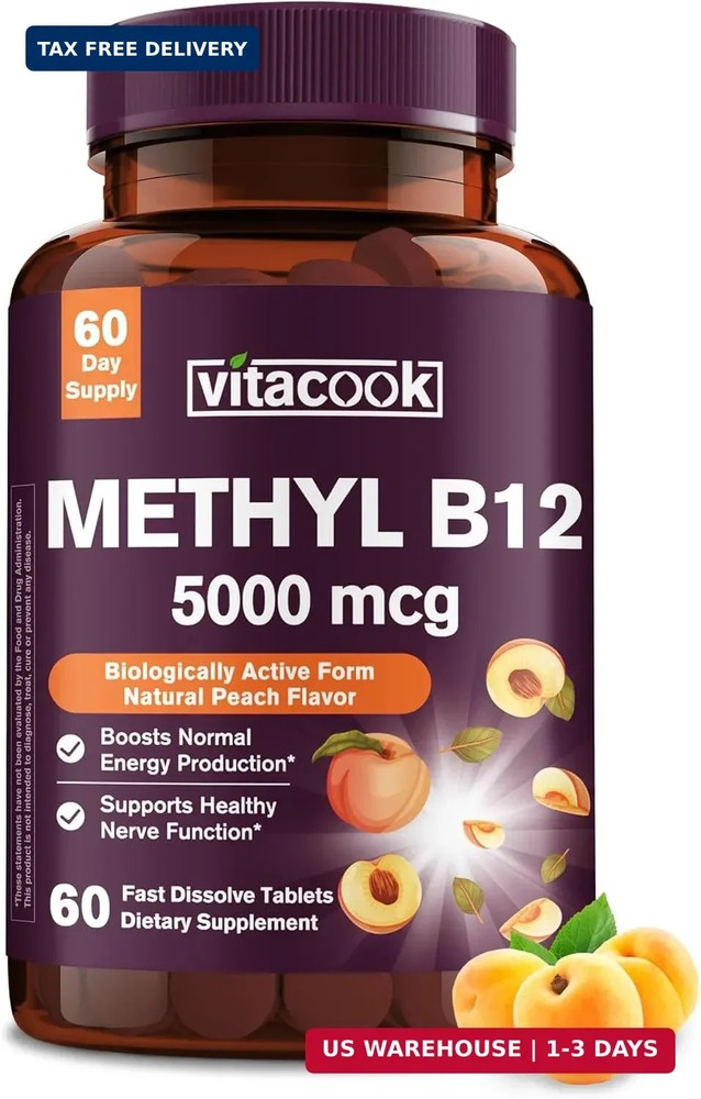 Vitamin B12 Sublingual, Methylcobalamin 5000mcg for Energy Production, Energy, N