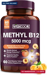 Vitamin B12 Sublingual, Methylcobalamin 5000mcg for Energy Production, Energy, N