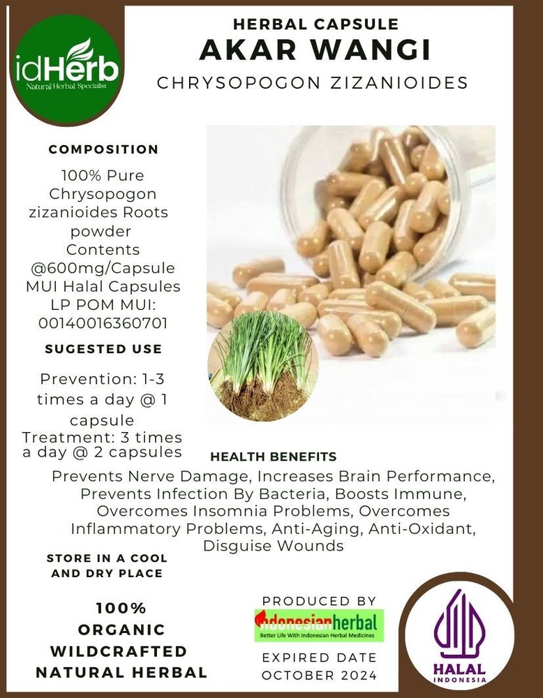 [idHerb] 100-500 CAPSULES Akar wangi Chrysopogon zizanioides WildCrafted🌿🌿