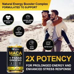 Organic Maca Root + Panax Ginseng 11400mg, Peruvian Maca Extract for Men & Women