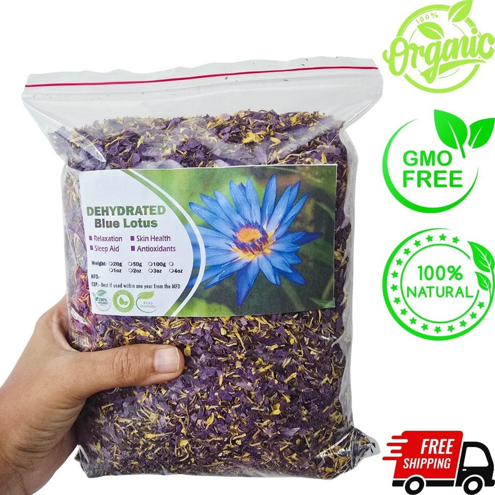 Dried Blue Lotus Petals cut Nymphaea caerulea Crushed Organic Natural Herb Drink