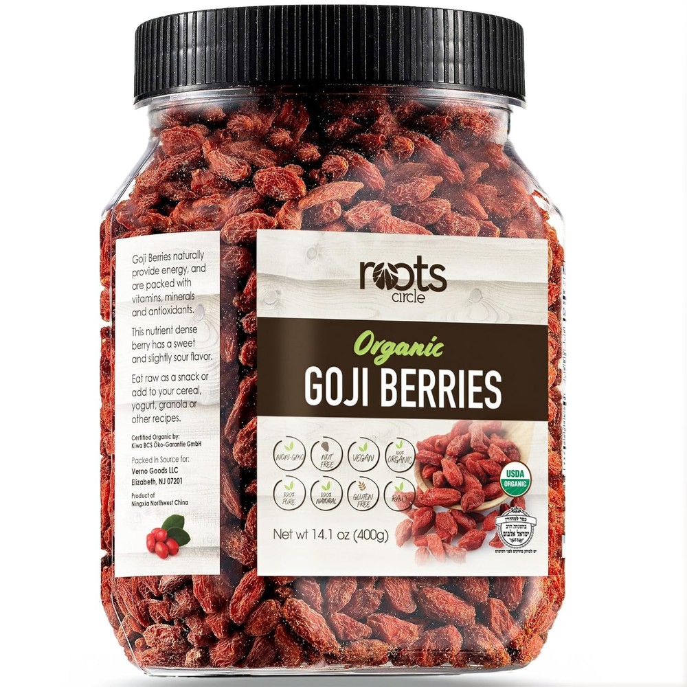 Roots Circle USDA Organic Dried Goji Berries 14.1oz Jar 1 Pack | Bulk Supply of