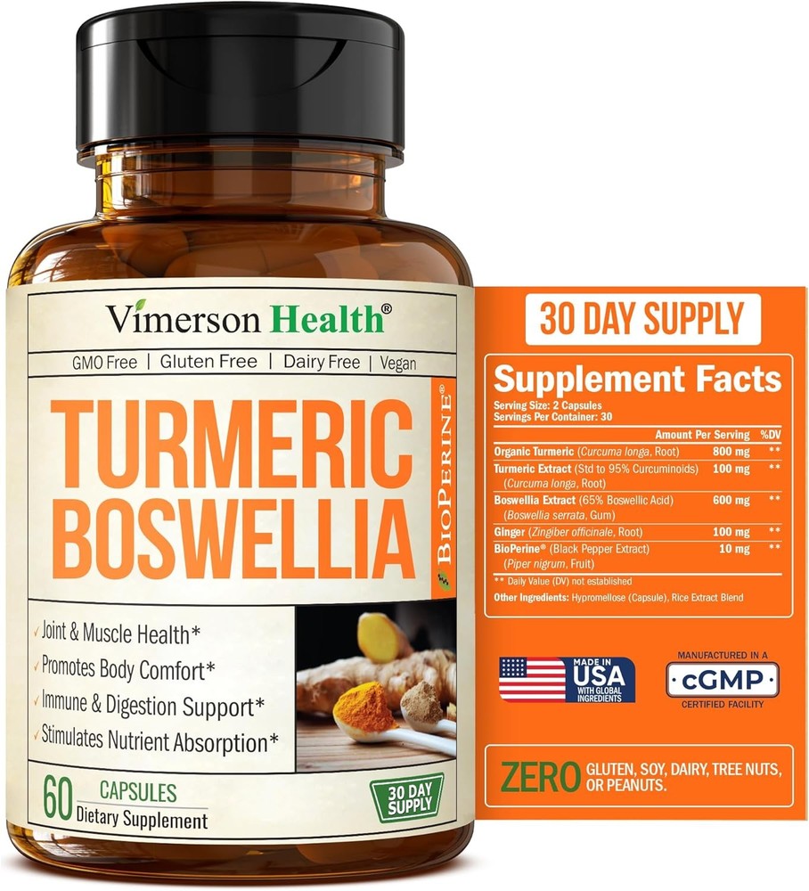 Turmeric Supplement with 65% Boswellia Extract Capsules 60 Count (Pack of 1)
