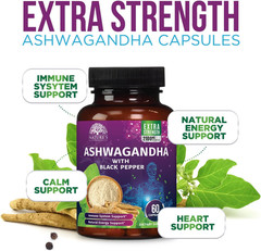 Ashwagandha Supplements – High-Absorption Ashwagandha Root Extract Powder with B