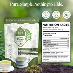 Loose Leaf Moringa+Spearmint Herbal Tea for Natural Energy+Stress Relief, 1.5 oz
