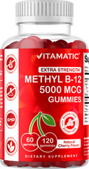 Vitamatic Extra Strength Vitamin B12 5000 mcg (Methyl B12) Gummies – 120 Count