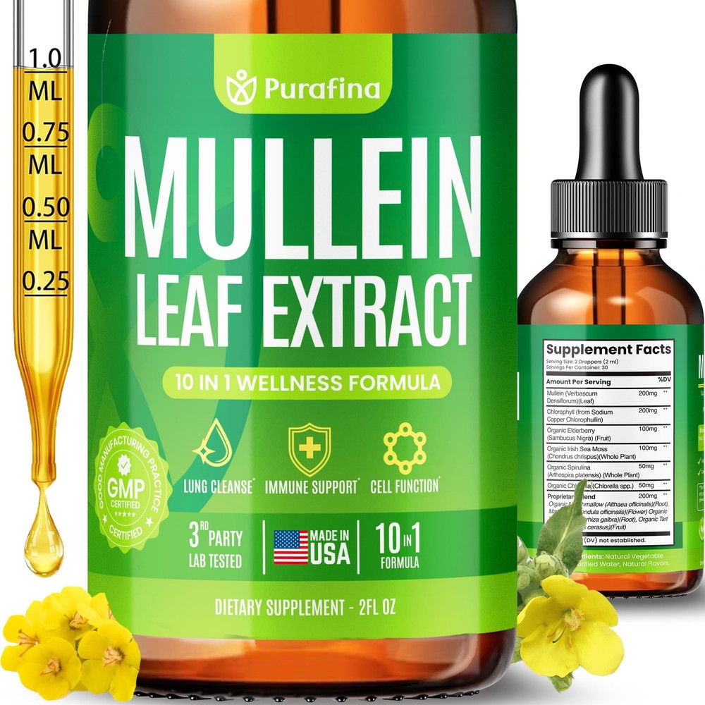 Mullein Drops For Lungs, 10-in-1 Leaf Extract for 2 Fl Oz (Pack of 1)