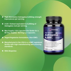 120pcs Astragalus 20:1 Extract-with Bioperine,Immune System Support,Heart Health