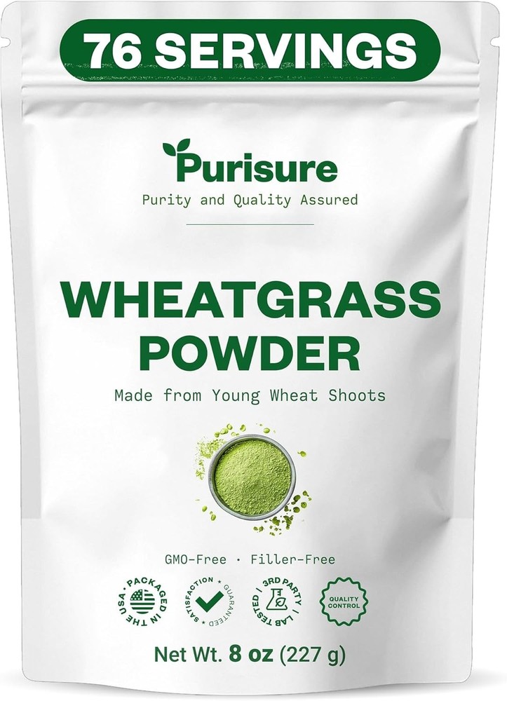 Purisure Wheatgrass Powder, 8oz, Green Superfood for Salads, Fiber and Minerals,