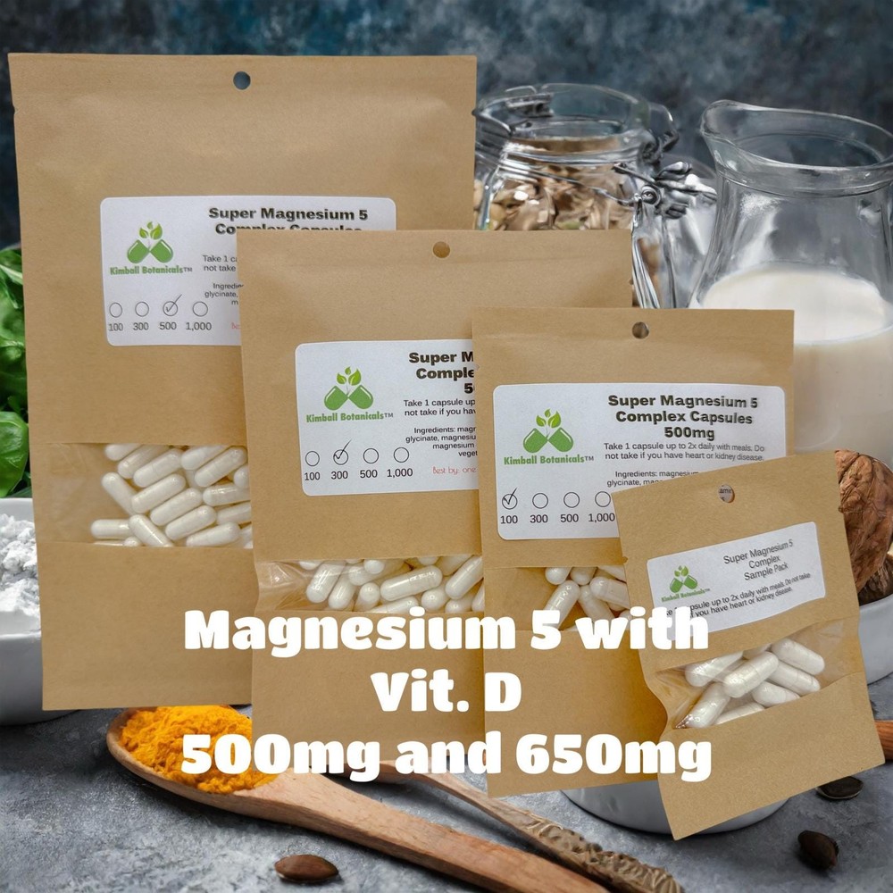 Super Magnesium 5 with Vitamin D3, 500mg or 650mg vegetarian or pullulan