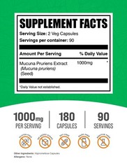BulkSupplements Mucuna Pruriens Extract 180 Capsules – 500 mg Per Serving