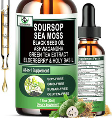 Soursop Sea Moss Black Seed Oil Ashwagandha Green Tea Extract Supplement Drops