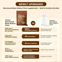 VivoNu Wormwood Black Walnut Cloves–Natural Cleanse & Metabolism, 240 Softgels