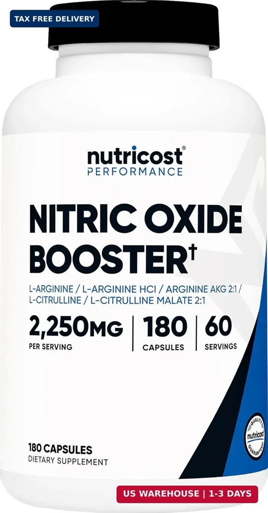 Nutricost Nitric Oxide Booster 2250mg, 180 Capsules – 750mg Per Casule