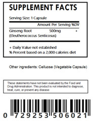 Ginseng – Siberian – Eleuthero Root Powder Capsules 500mg Each ( Free Shipping)