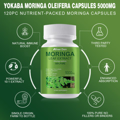 Moringa Oleifera Organic, Natural, 100% Pure Pills – 120 Count MORINGA 5000mg