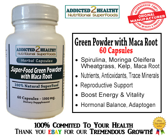 SuperFood Green Powder + Maca Capsules(60,120) Moringa Spirulina Wheatgrass Kelp