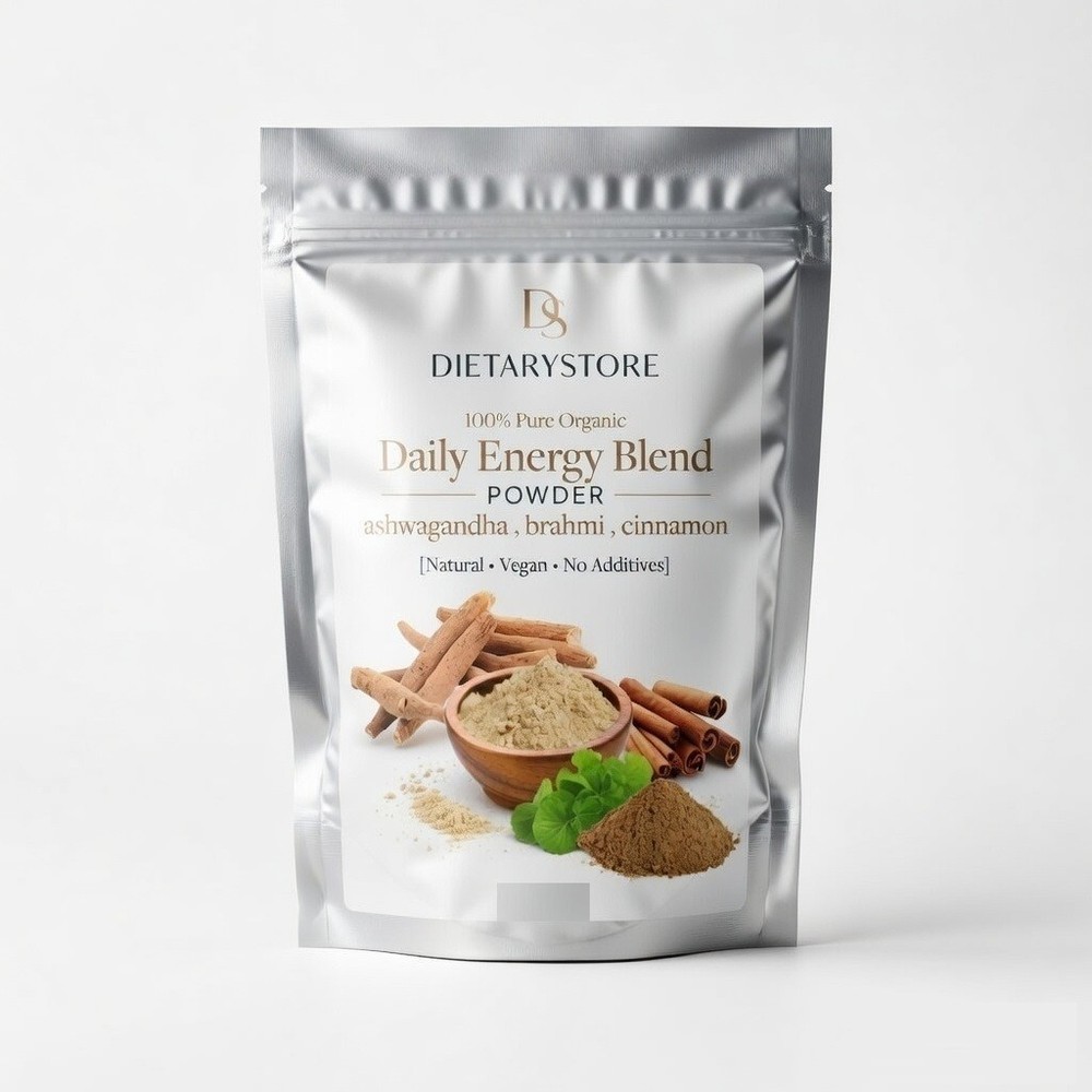 100% Natural Herbal Daily Energy Powder (Ashwagandha + Brahmi + Cinnamon Mix)