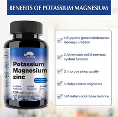 Potassium Magnesium Supplement 1000mg, Magnesium Potassium Zinc Aspartate Suppor