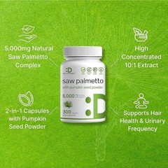 Saw Palmetto Supplement 5000Mg with Pumpkin Seed, 300 Capsules | Promotes NEW