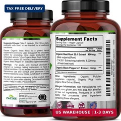 Zazzee USDA Organic Beet Root 20:1 Extract, 180 Quick Release Capsules | 6 Month