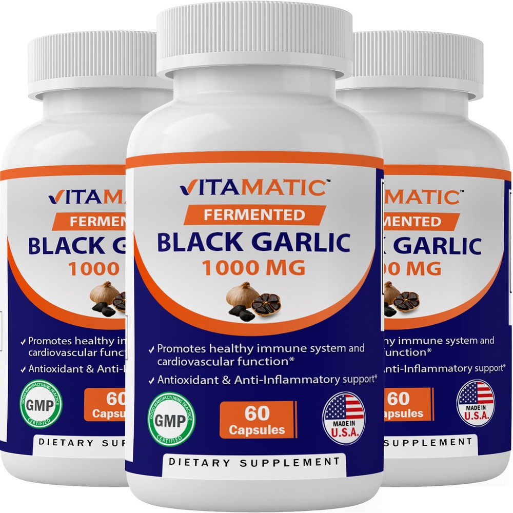 3 Pack – Vitamatic Fermented Black Garlic Extract 1000 mg 60 Capsules Non-GMO