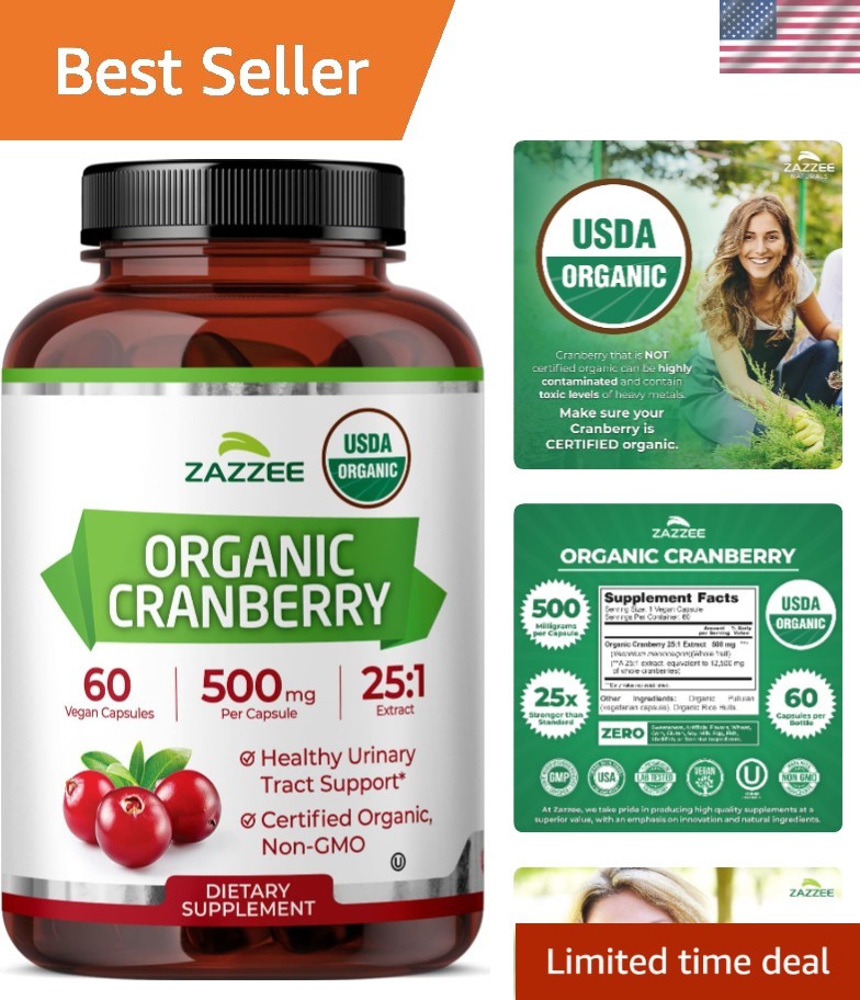 Organic Cranberry 25:1 Extract – 60 Capsules – Certified Kosher &