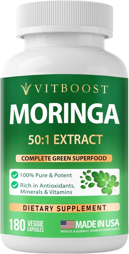 VITBOOST Moringa Oleifera 50:1 Extract Capsules 400mg, Made in USA – 180 Count