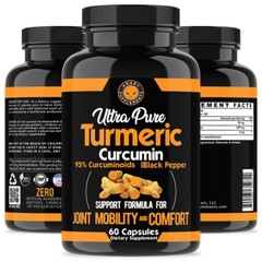 Angry Supplements Pure Turmeric Anti Inflammatory w. Black Pepper Pills, 6 Pack