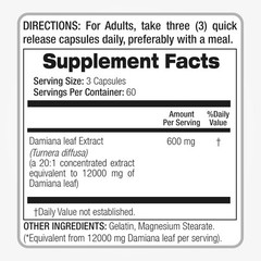 Damiana Leaf 12000 mg 180 Vegetarian Capsules Naturel Turnera Aphrodisiaca Herb