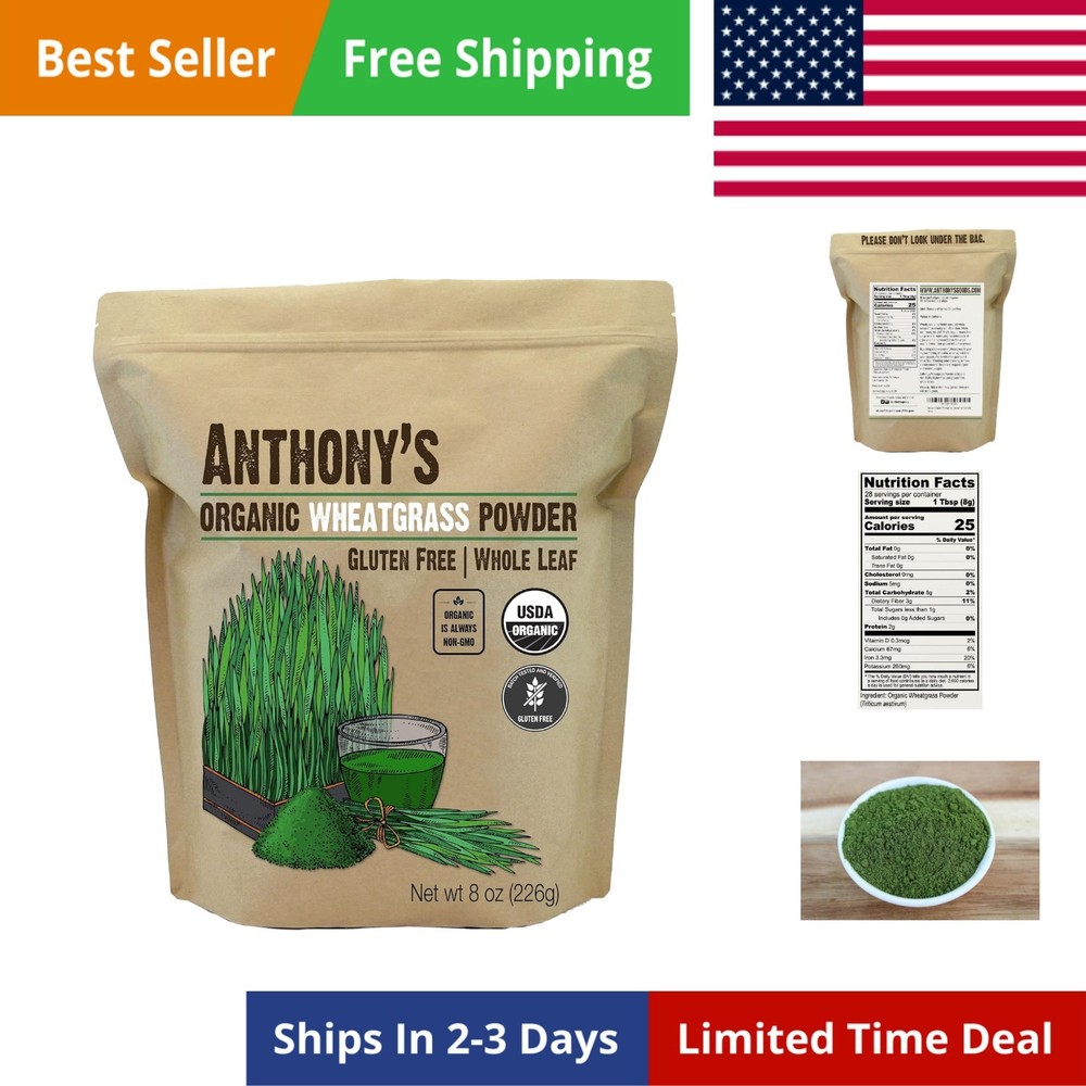 Organic Wheatgrass Powder, 8 oz, Grown in , Whole Leaf, Gluten Free, Non GMO