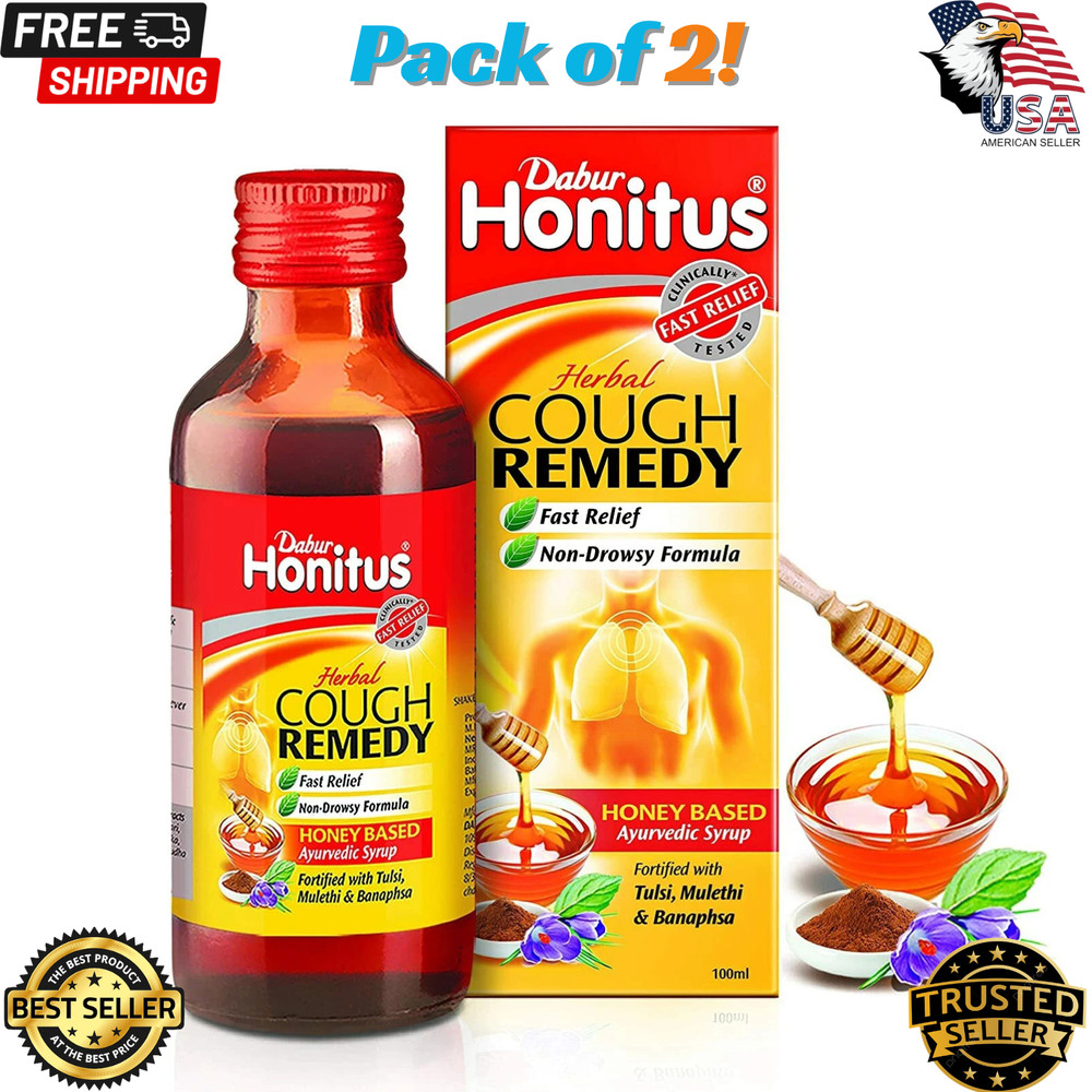 Dabur Honitus Herbal Syrup Honey Based Ayurvedic Syrup 100ml 2-Packs Free Ship