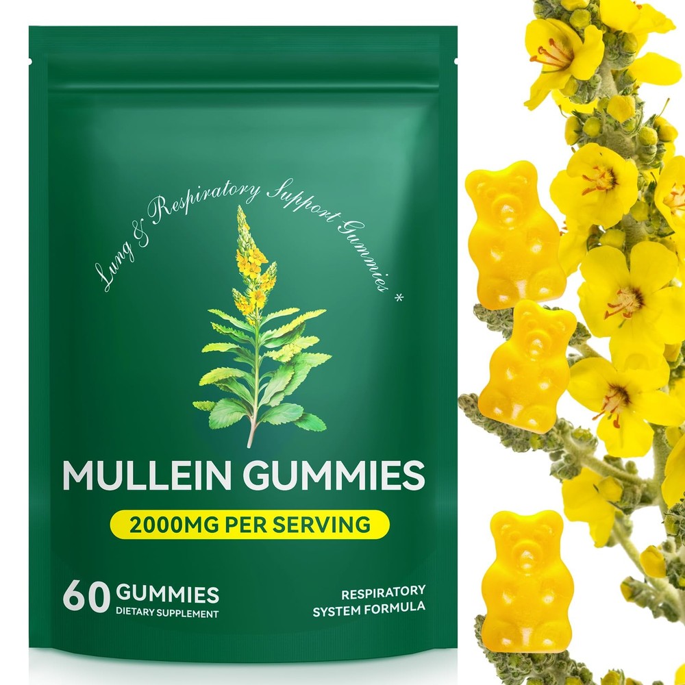 Mullein Gummies 2000mg for Lung Detox, Immune Support & Mucus Relief, 60 Count