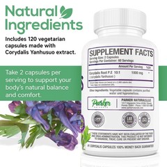 Corydalis Root Extract Capsules 1000mg – Natural Pain Relief, 120 Servings, Vege