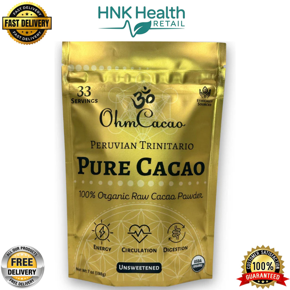 Organic Pure Cacao Powder – Raw, Cold-Pressed, Unsweetened | 33 Servings (7 oz)