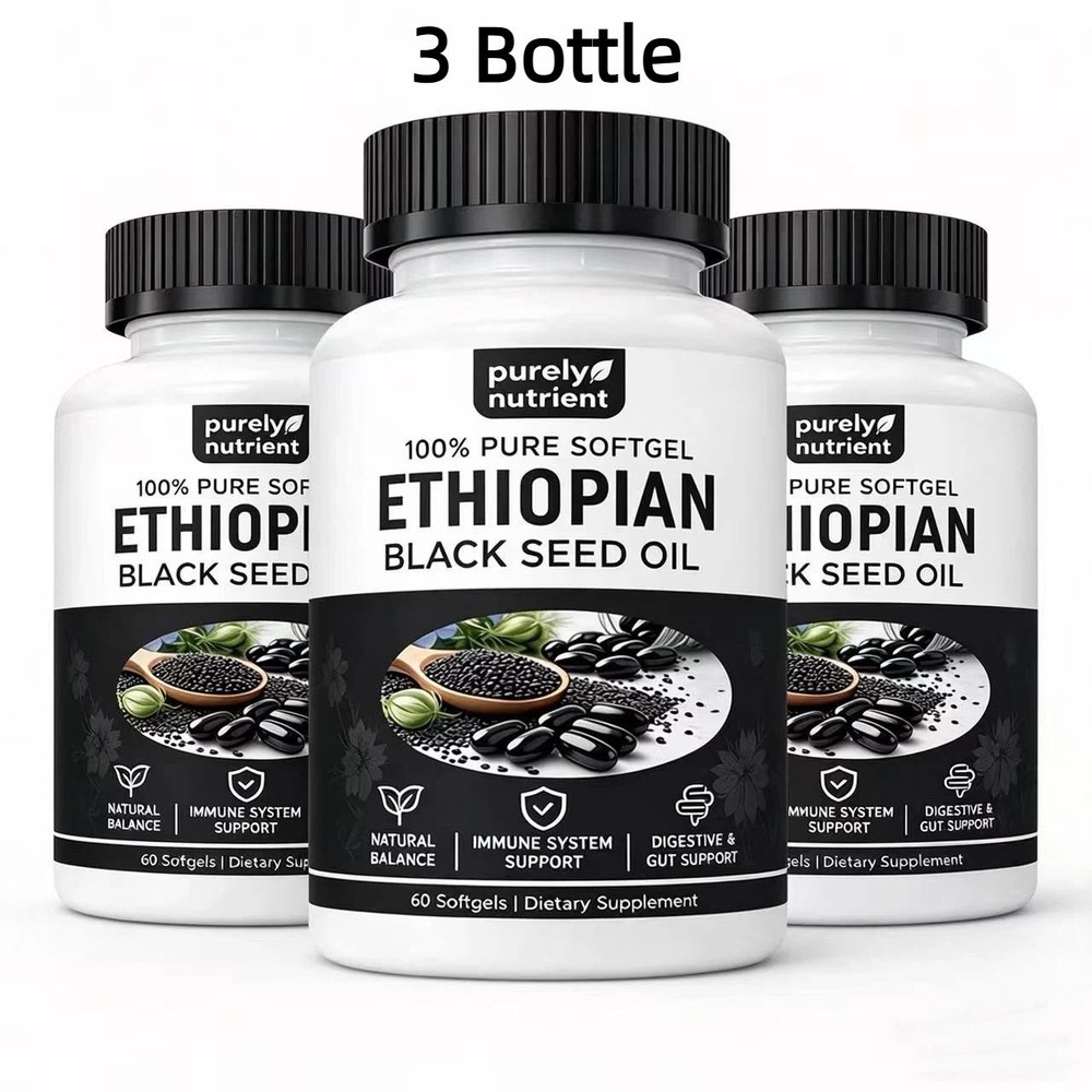 3 PACK Ethiopian Black Seed Oil Softgels 4.64% Thymoquinone Gluten-Free
