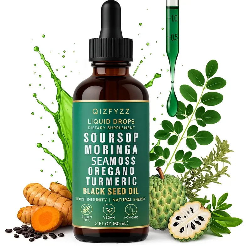 Liquid Drops Soursop Moringa Seaweed Oregano Turmeric Black Seed Oil 60ml