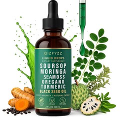 Liquid Drops Soursop Moringa Seaweed Oregano Turmeric Black Seed Oil 60ml