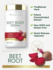Beet Root Capsules | 8000mg | 120 Count | Non-GMO, Gluten Free | by Carlyle