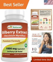 Antioxidant Rich 1000mg Bilberry Capsules – 90 Count, Made in USA, Non-GMO
