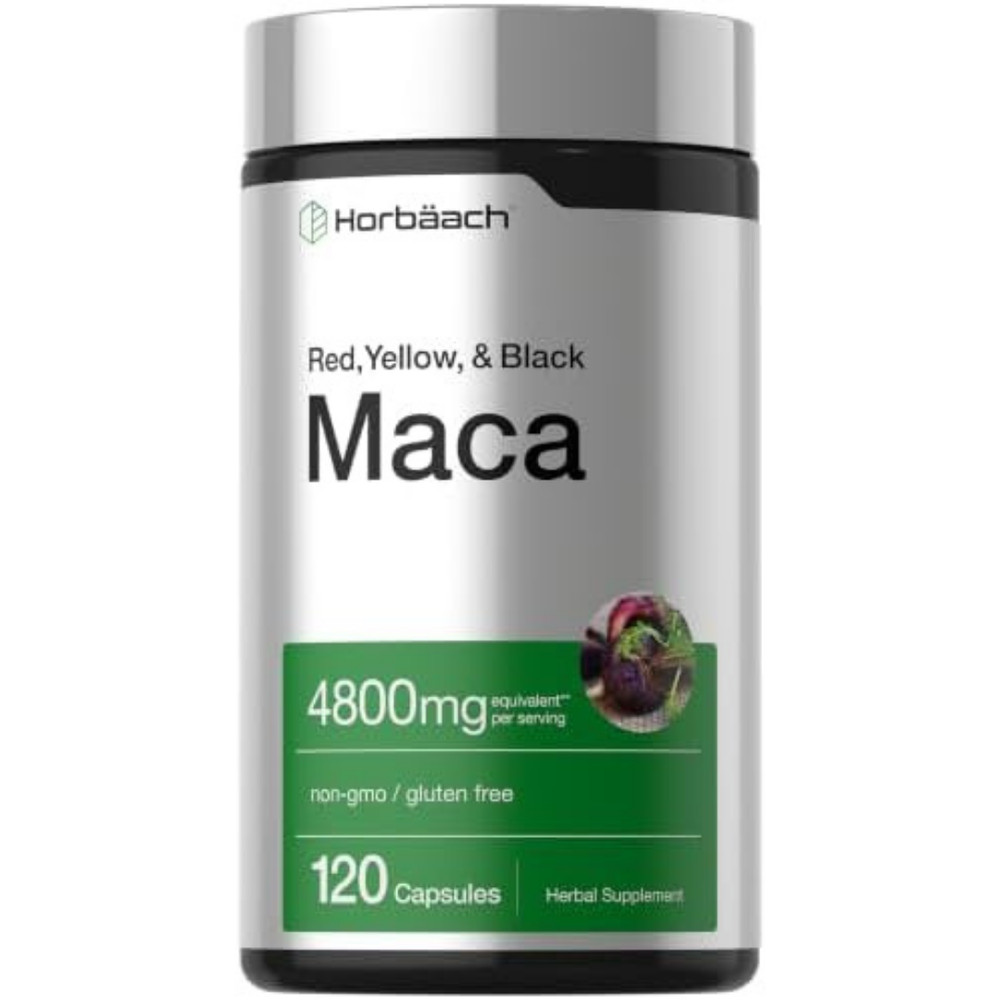 Maca Root Capsules 4800mg | 120 Pills | Red, Yellow, Black Maca | by Horbaach