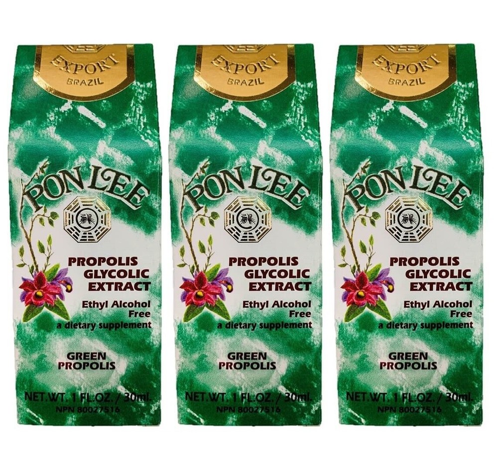 3 Bottles of Brazilian Green Propolis Glycolic Extract Pon Lee – No Alcohol