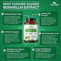 Extra Strength Boswellia 10:1 Extract, 65% Boswellic Acid, 180 Vegan Capsules…