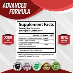 Berberine HCL with Ceylon Cinnamon High Potency Immune Health,30/60/120 Capsules